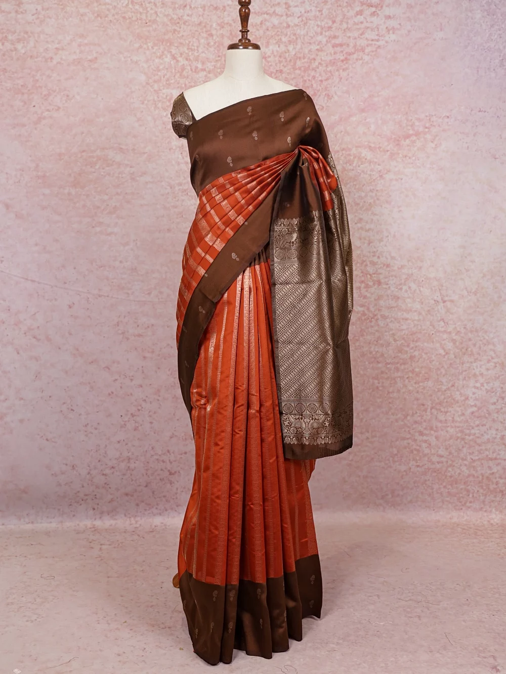 Rust Orange Semi Silk Saree
