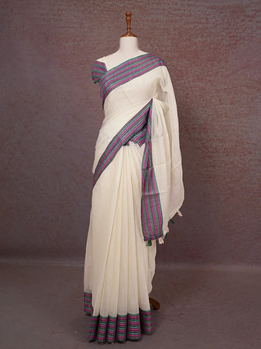 Off White Semi Linen Kerala Saree