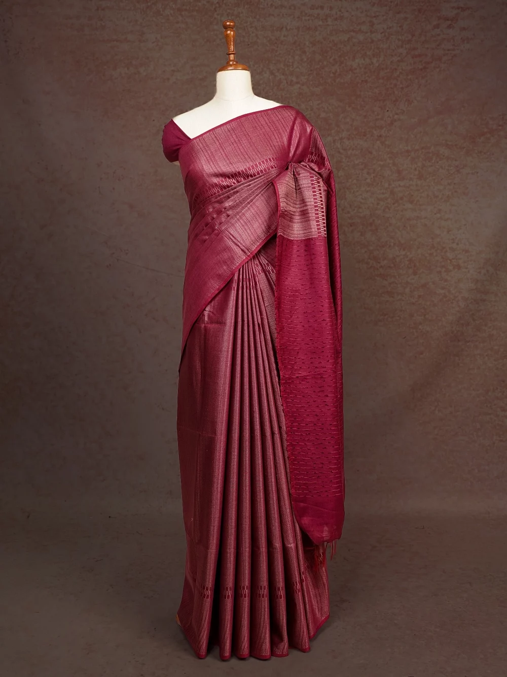 Wine Semi Tussar Saree