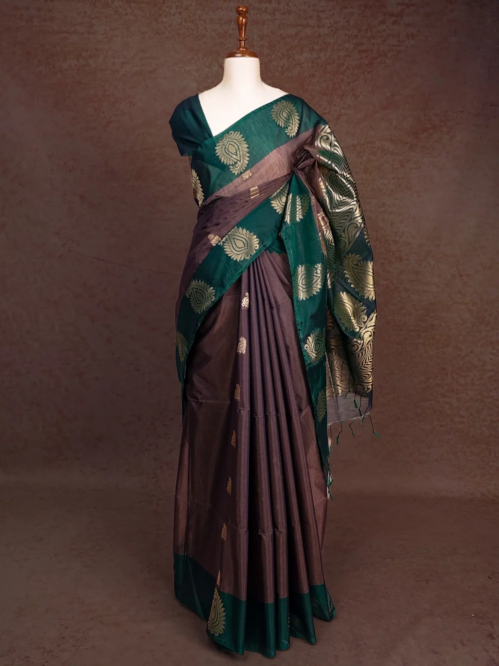 Bluish Grey Cotton Silk Saree