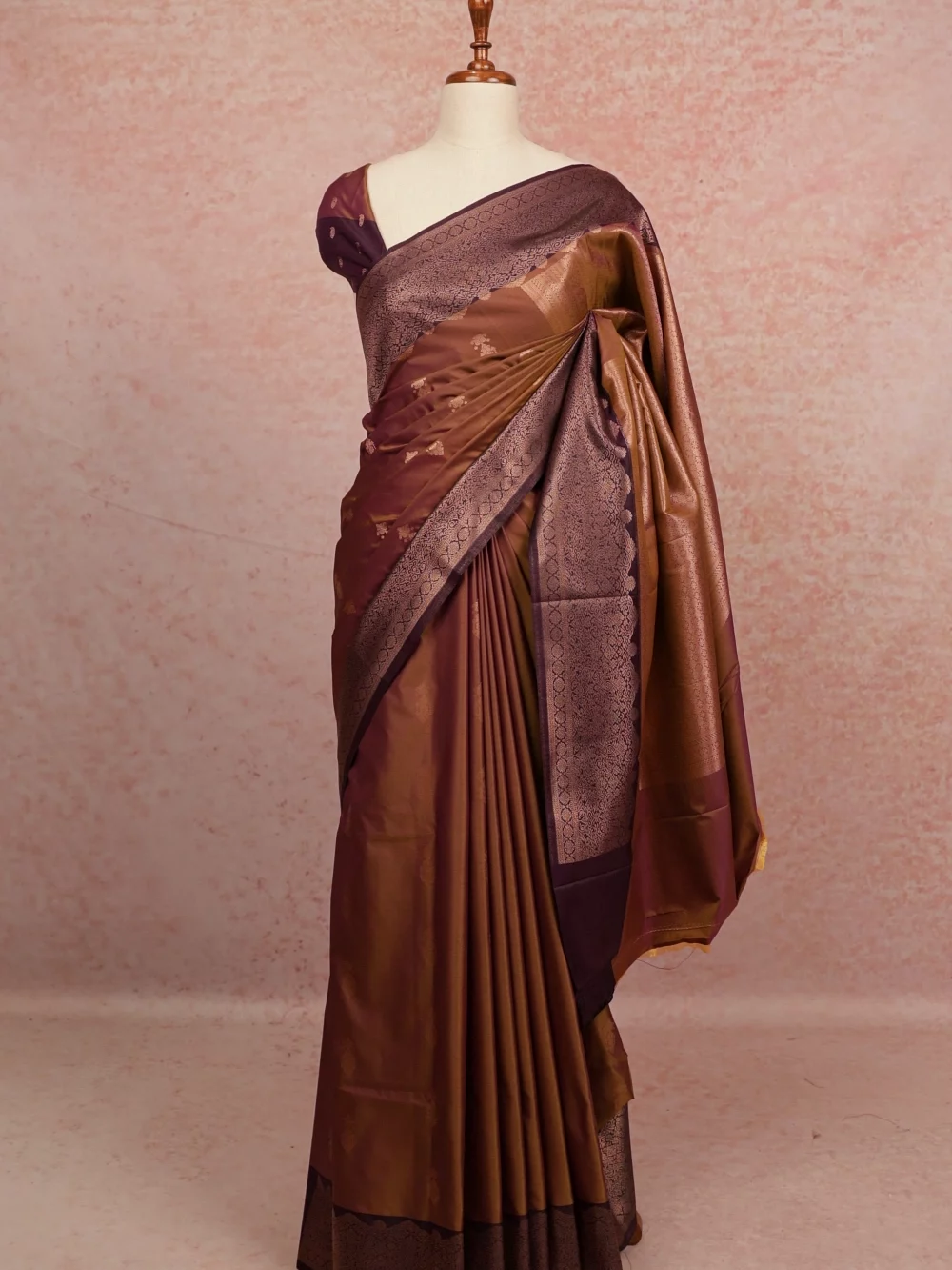 Mustard Yellow And Grape Colour Dual Shade Semi Silk Saree