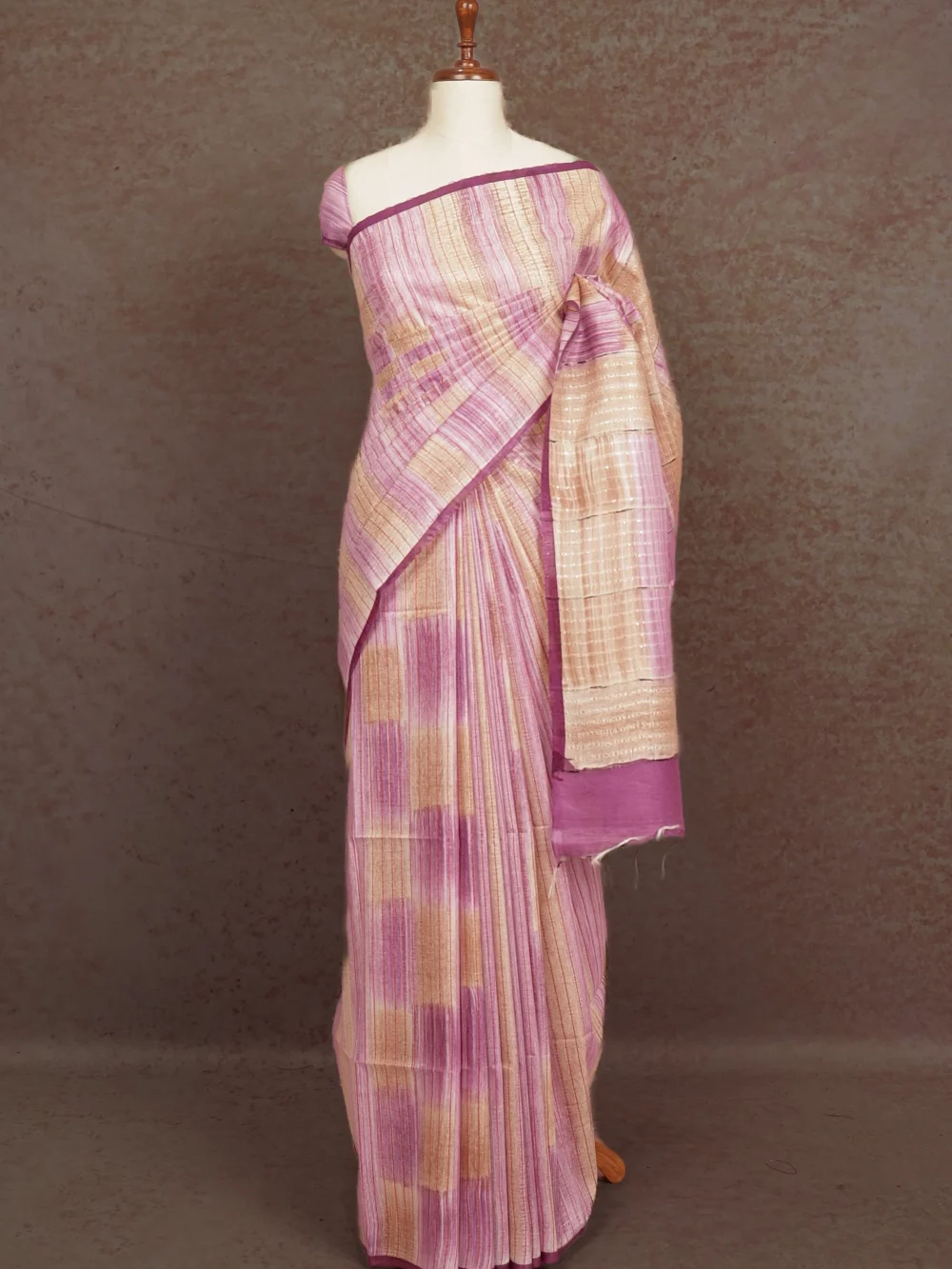 Cream And Lavender Semi Tussar Saree