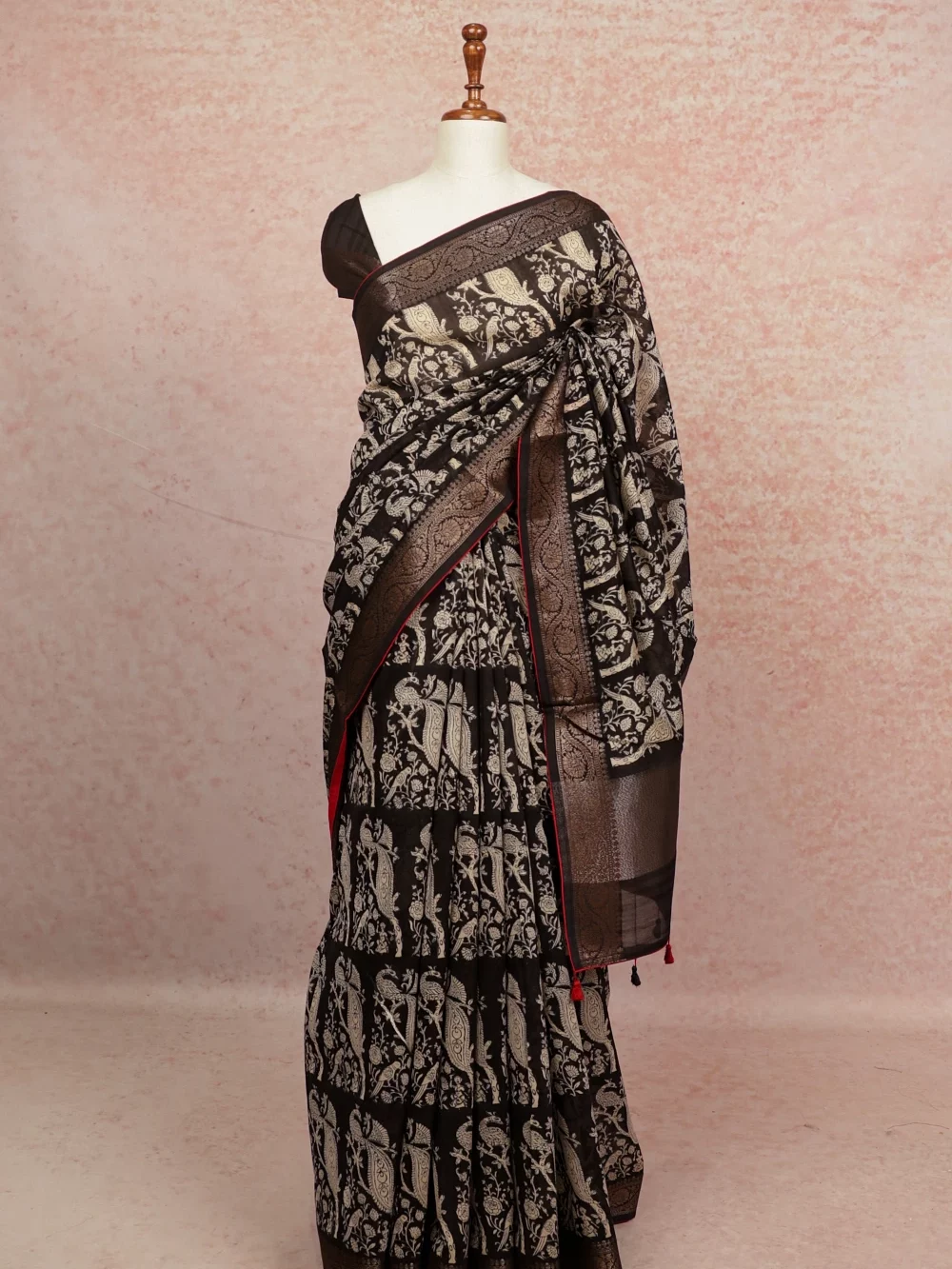 Black Chanderi Silk Saree