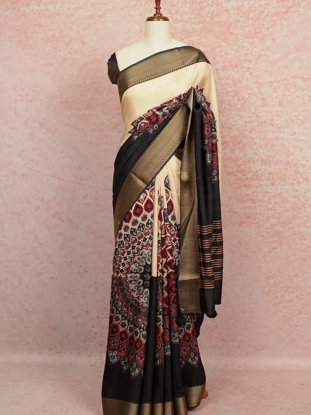 Cream Chanderi Silk Saree