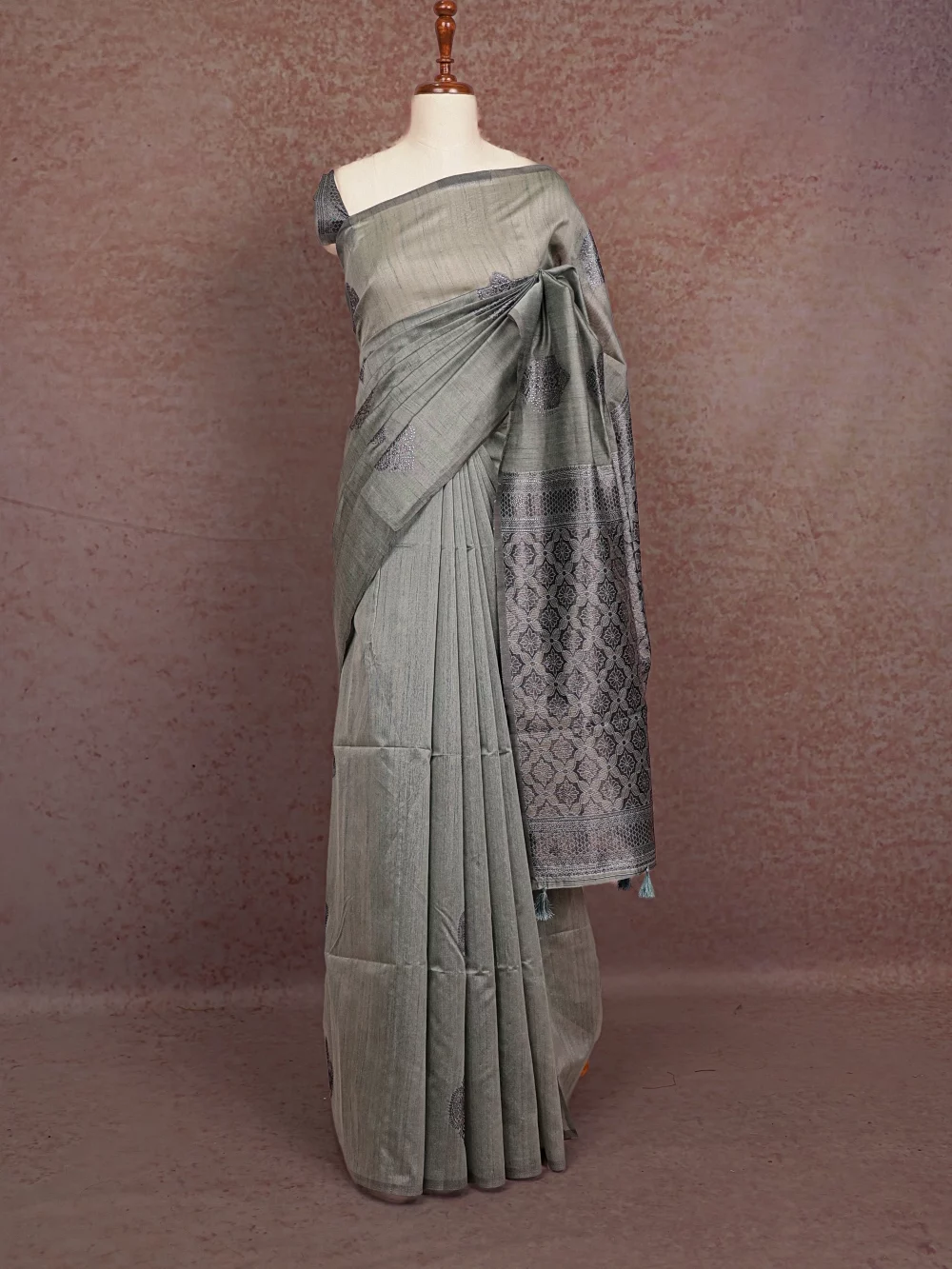 Dusty Green Semi Tussar Saree