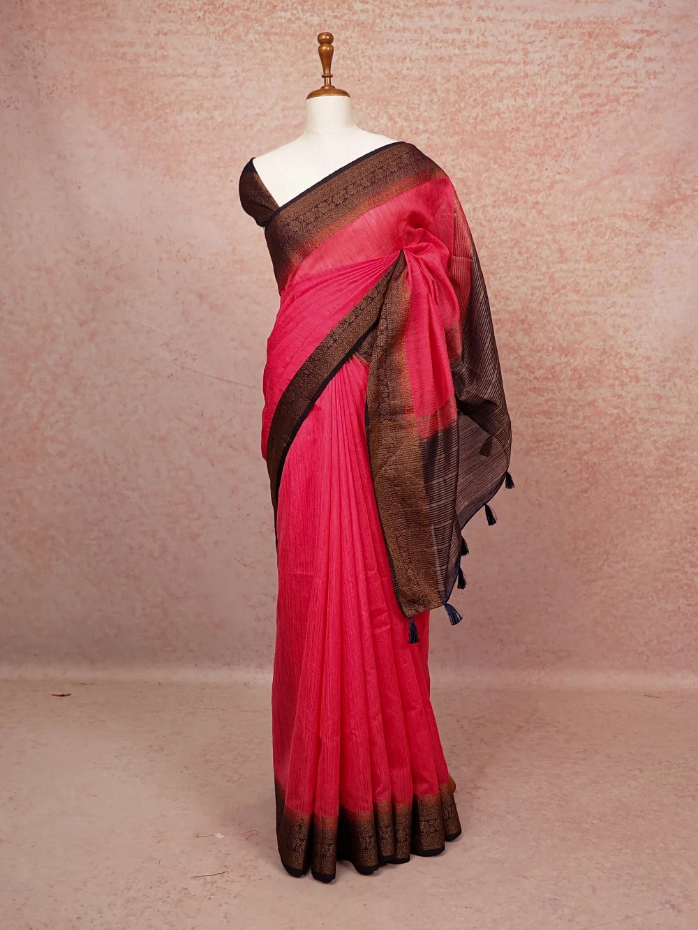 Rani Pink Semi Jute Saree