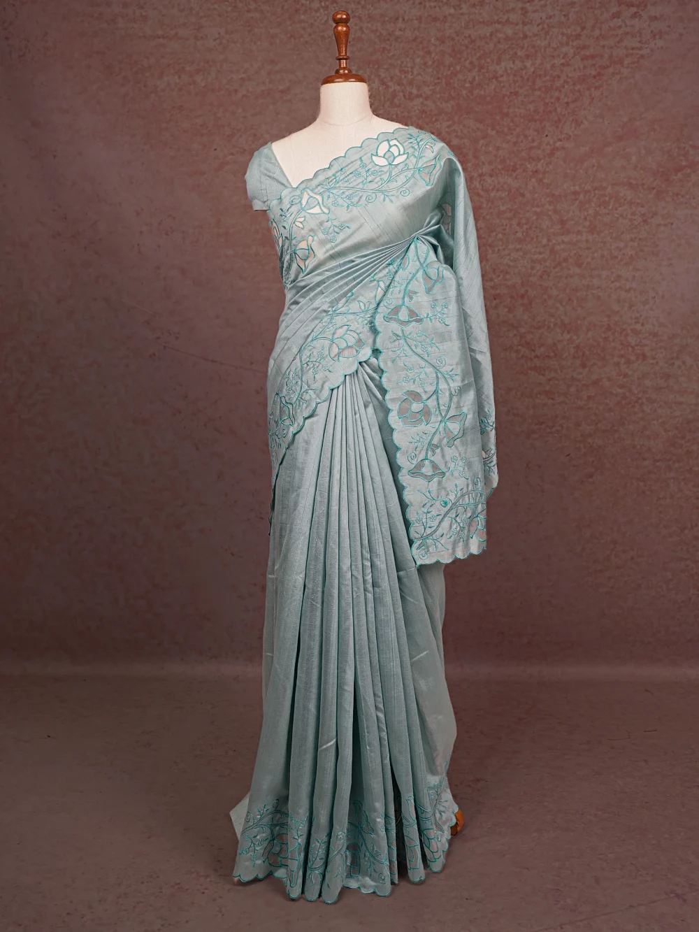 Light Blue Semi Tussar Saree