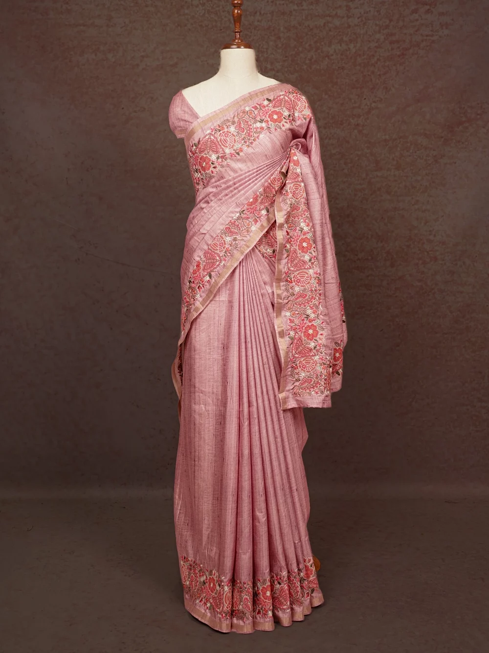 Baby Pink Semi Tussar Saree