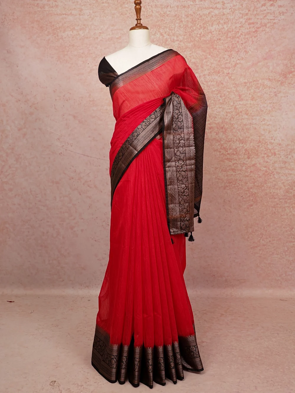 Red Semi Jute Saree