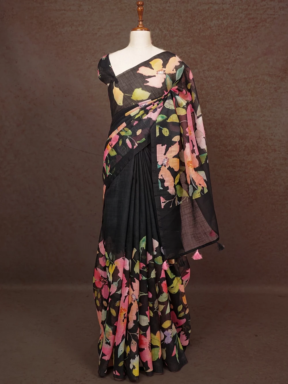 Black Semi Linen Saree