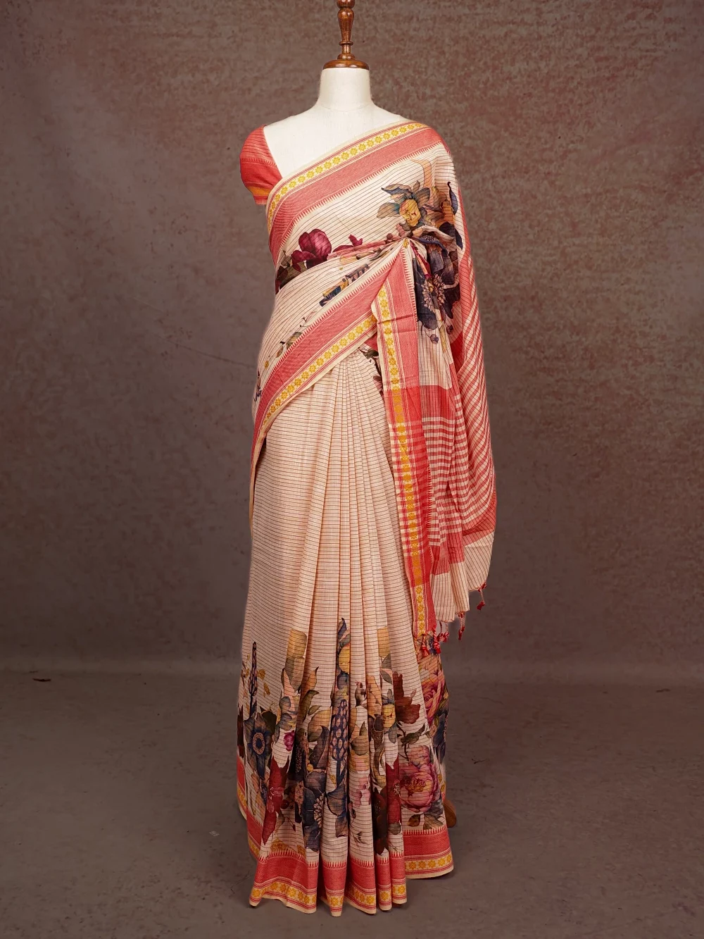 Cream Soft Cotton Saree