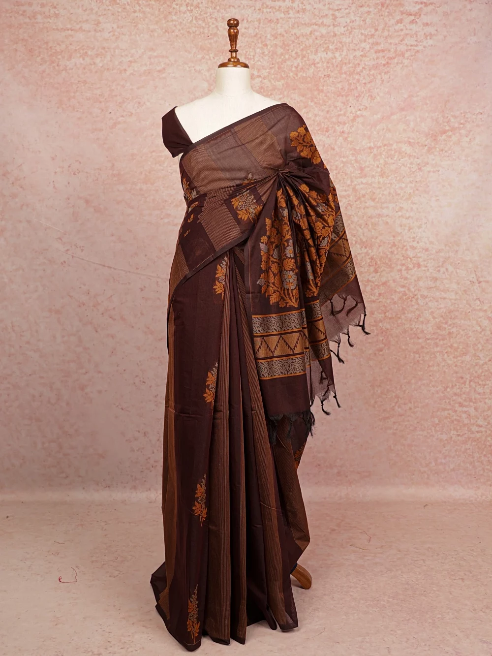 Coffee Brown Bengal Cotton Saree