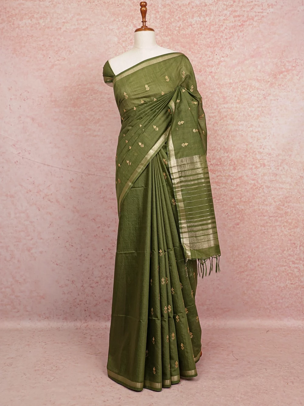 Olive Green Semi Tussar Saree