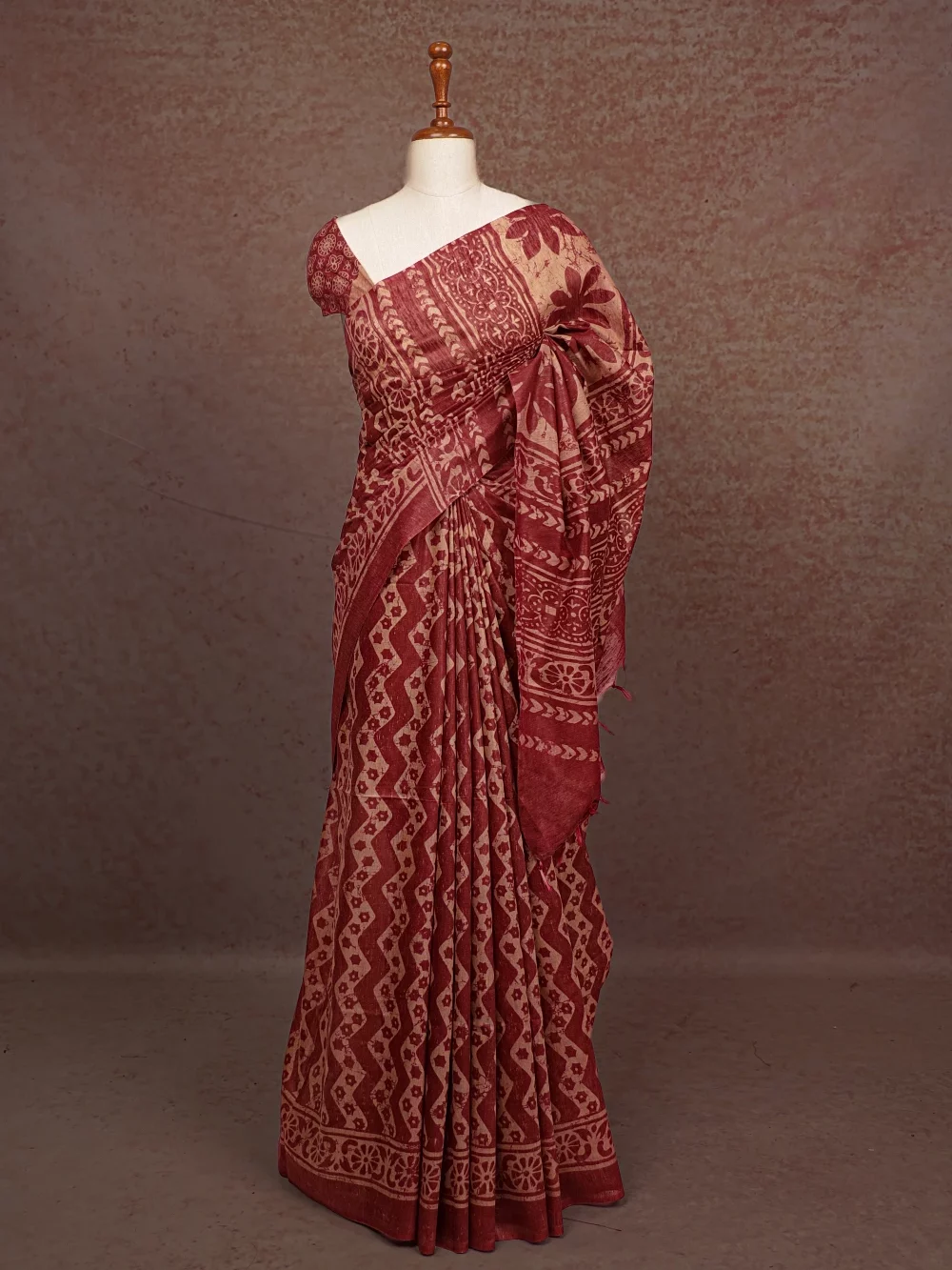 Maroon Semi Tussar Saree