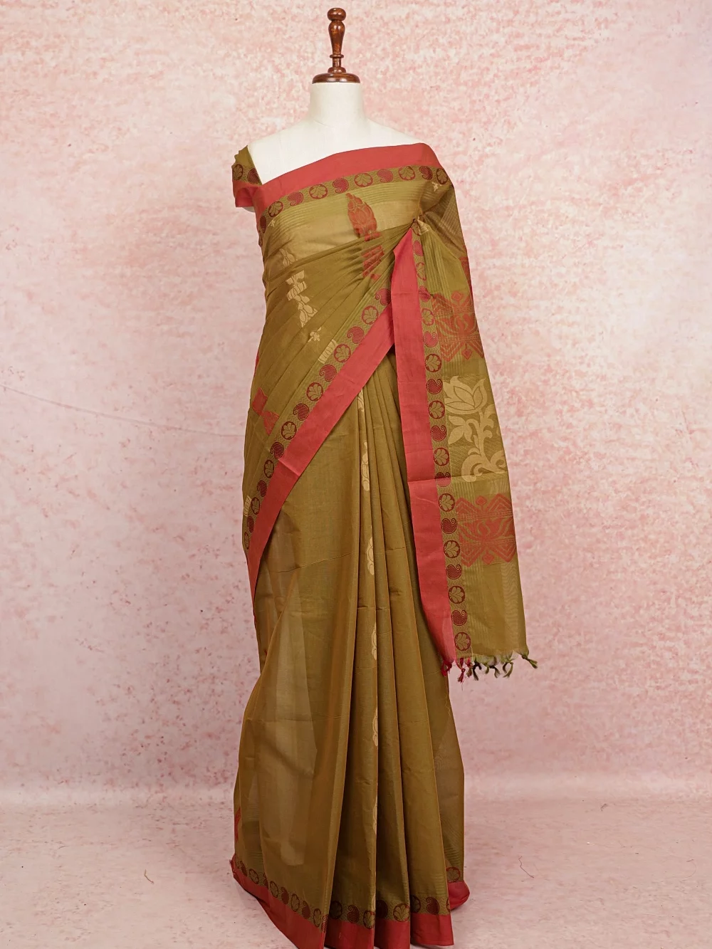 Moss Green Bengal Cotton Saree