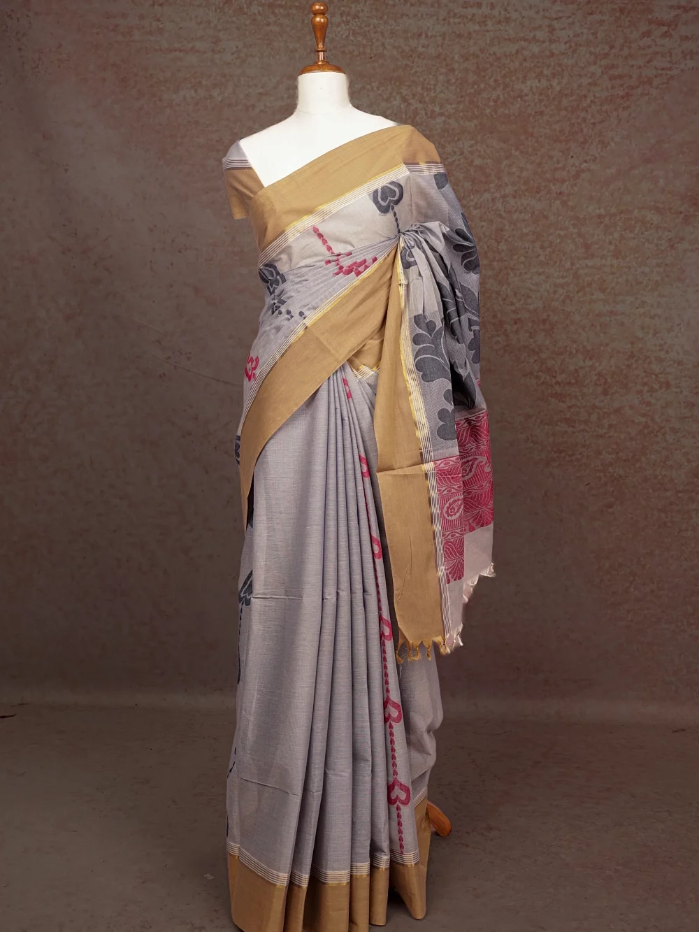 Ash Cotton Saree