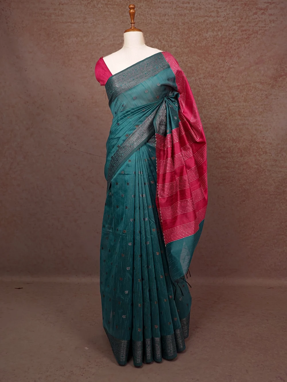 Peacock Blue  Semi Jute Saree