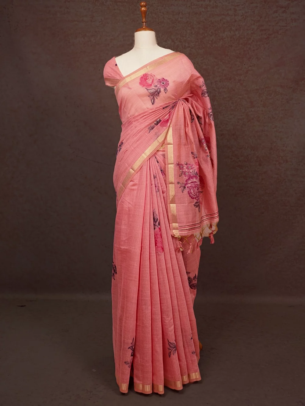 Baby Pink Linen Cotton Saree