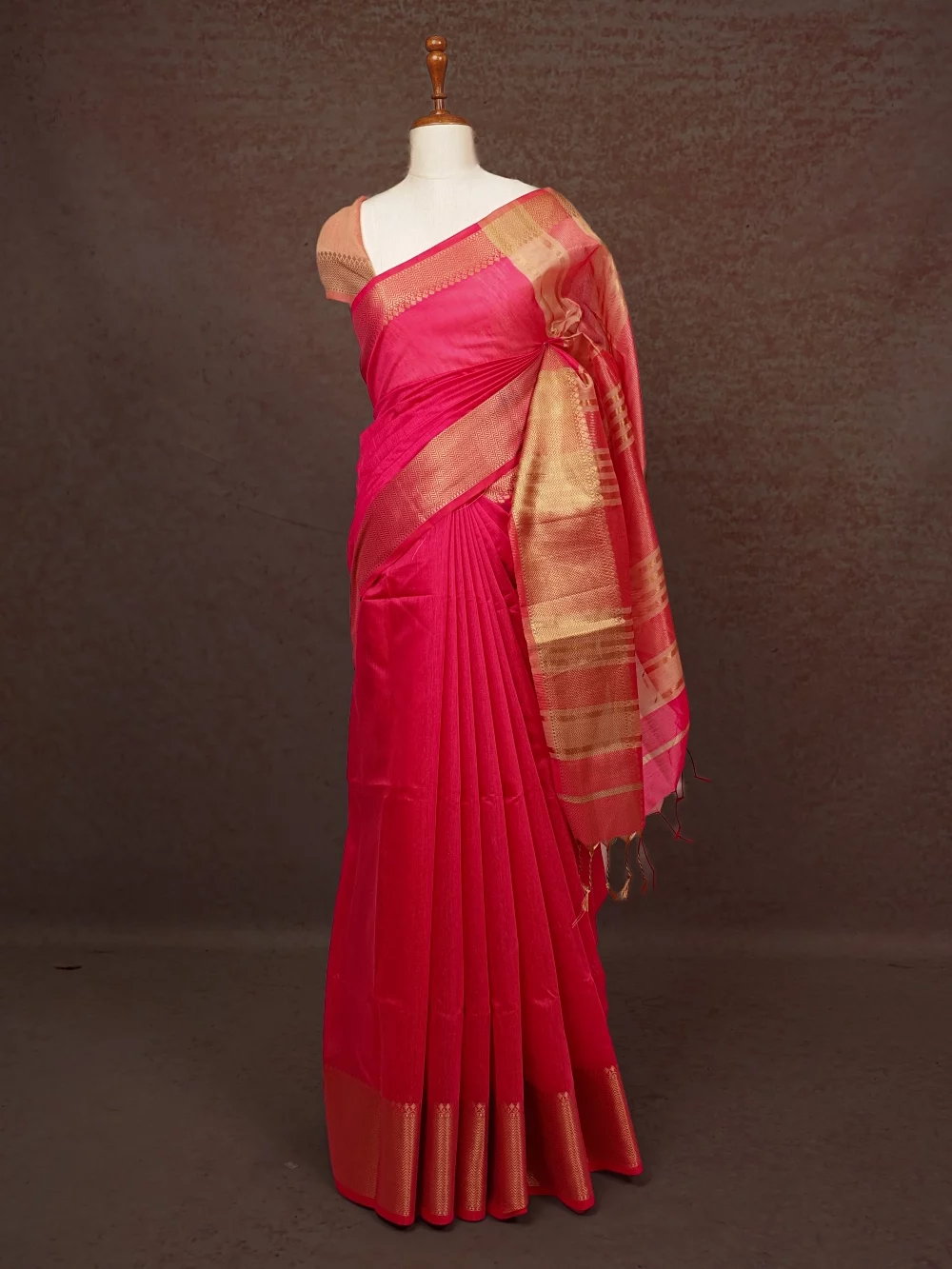 Pink Semi Jute Saree