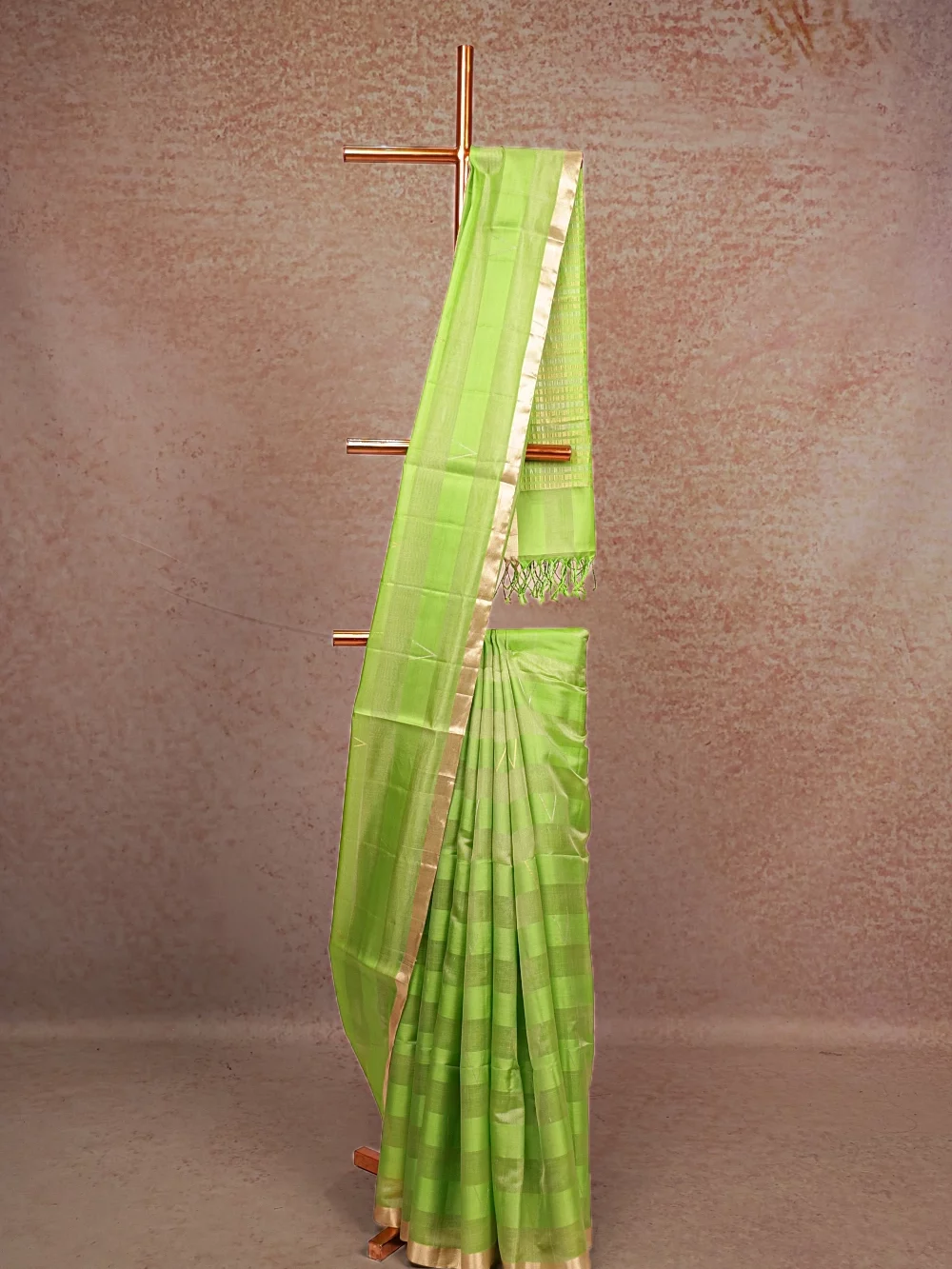 Parrot Green Kora Silk Saree
