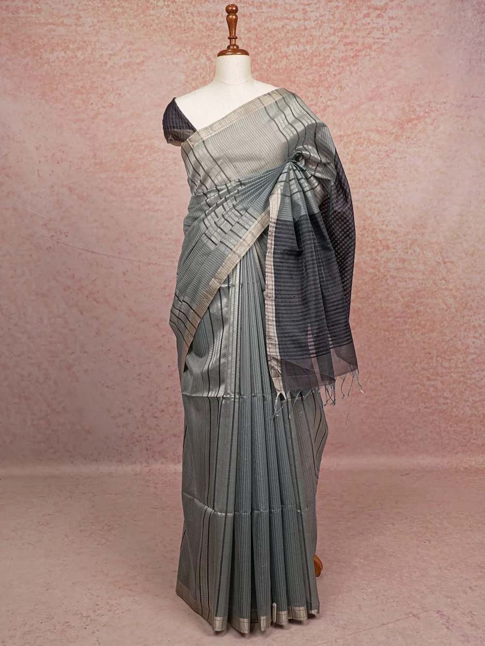 Ash Grey Silk Saree