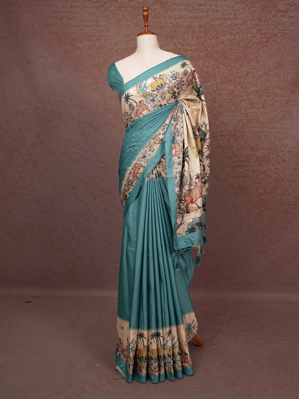 Blue Semi Tussar Saree