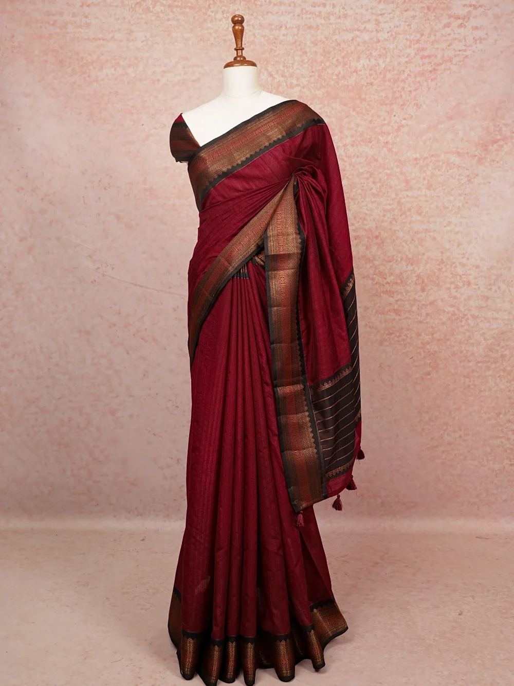 Wine Semi Jute Saree