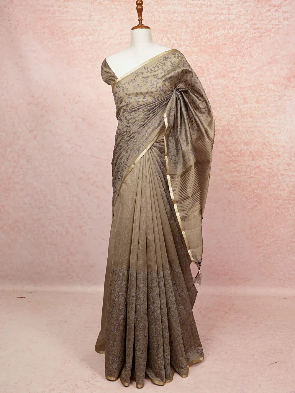 Dark Beige Semi Tissue Saree