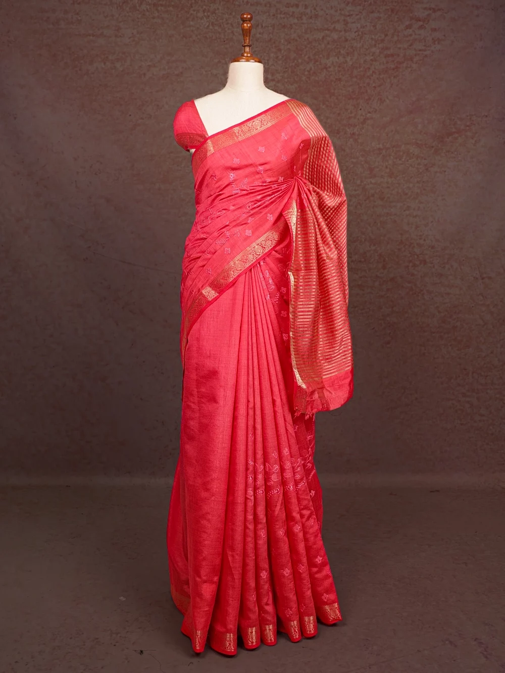 Dark Peach Semi Jute Saree