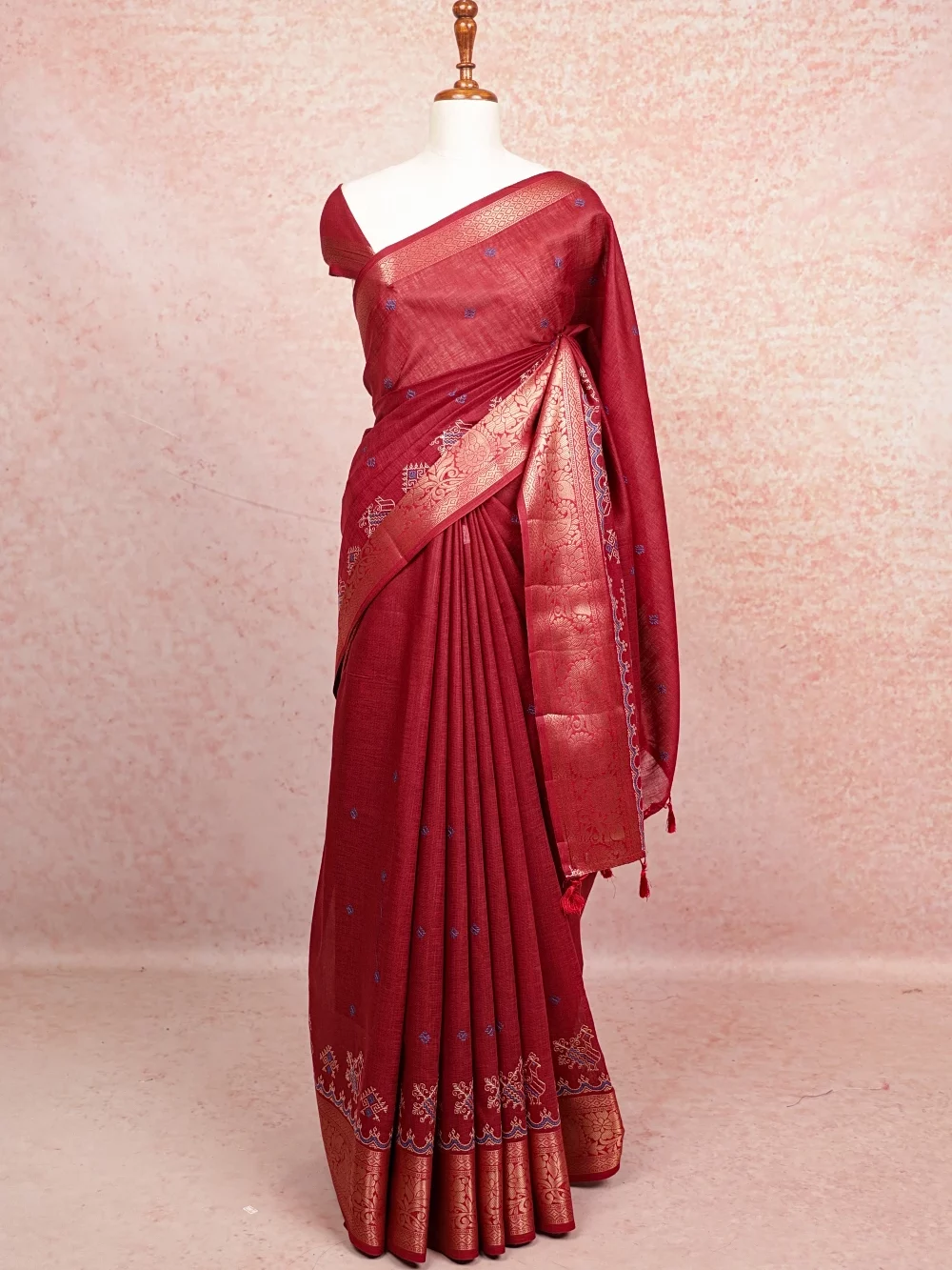 Maroon Semi Jute Saree