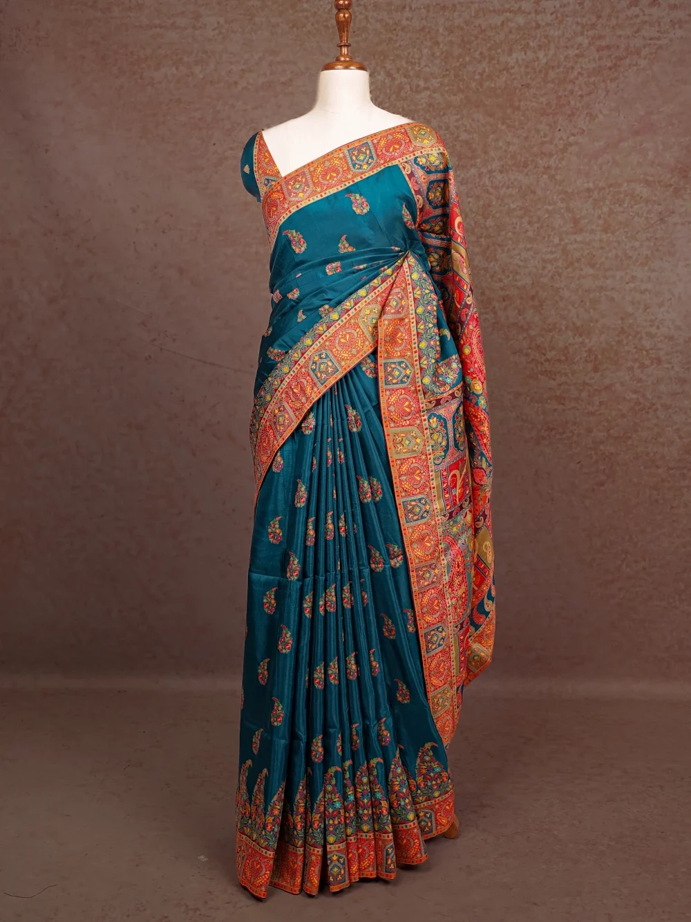 Peacock Blue Semi Banarasi Saree
