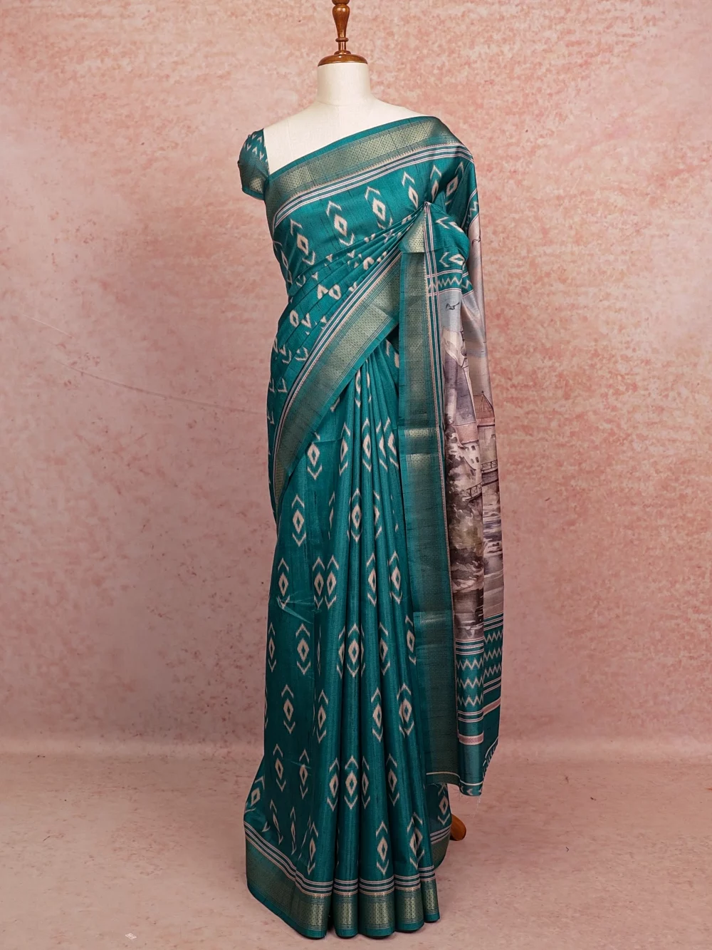 Sapphire Blue Semi Tussar Saree