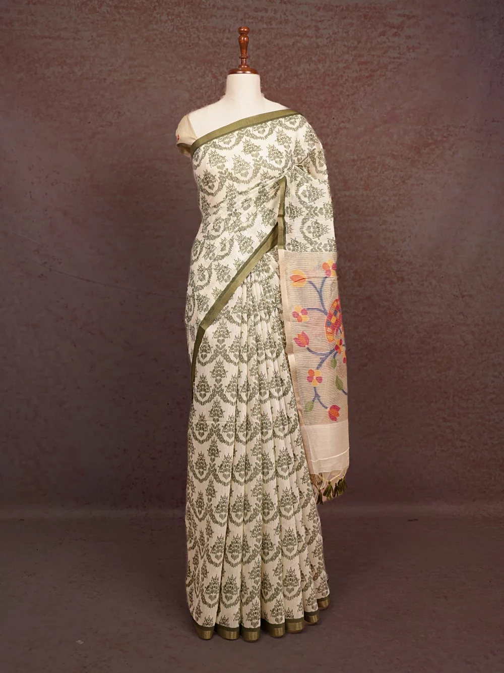 Cream Semi Linen Saree