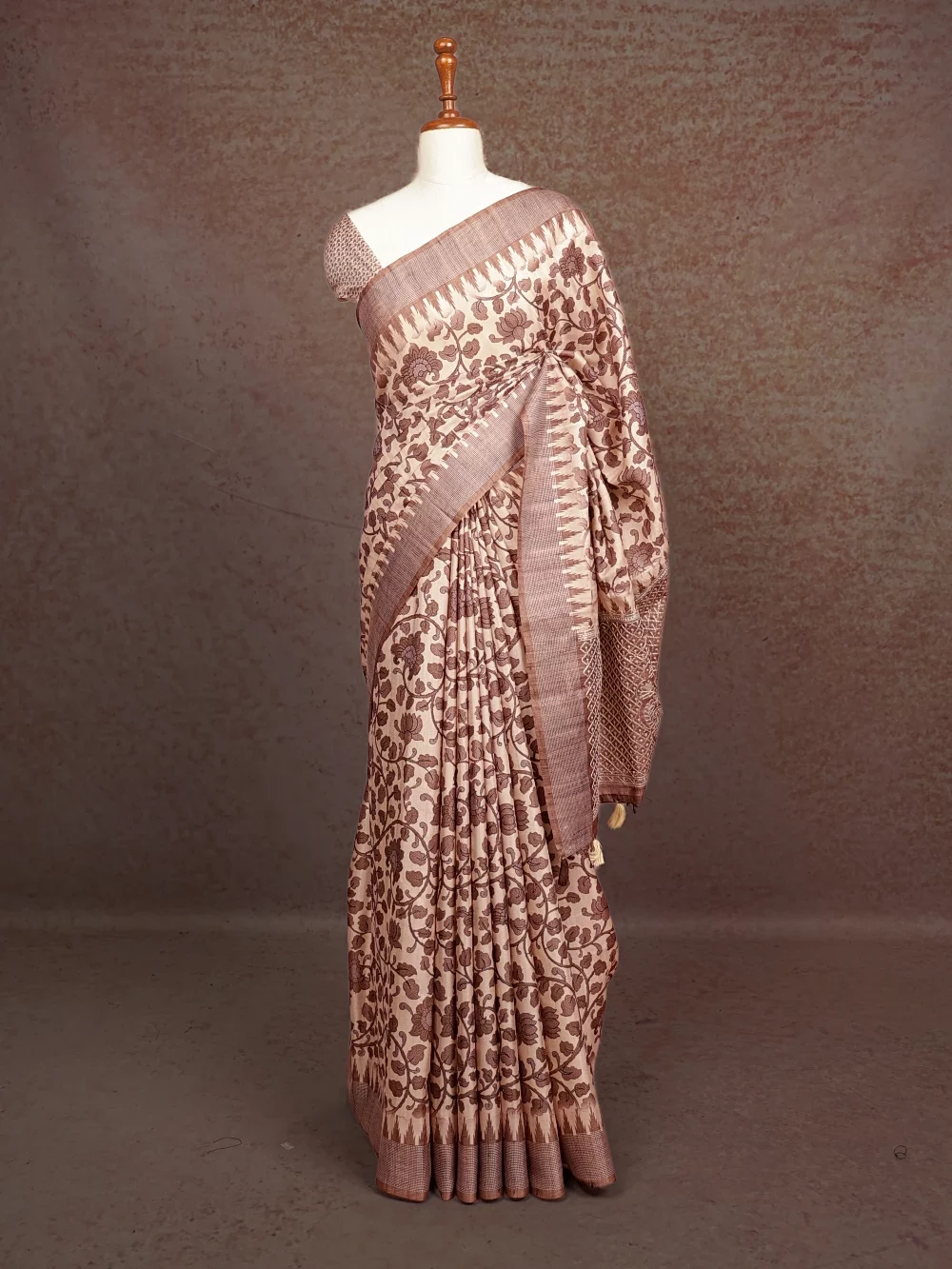 Cream Semi Tussar Saree