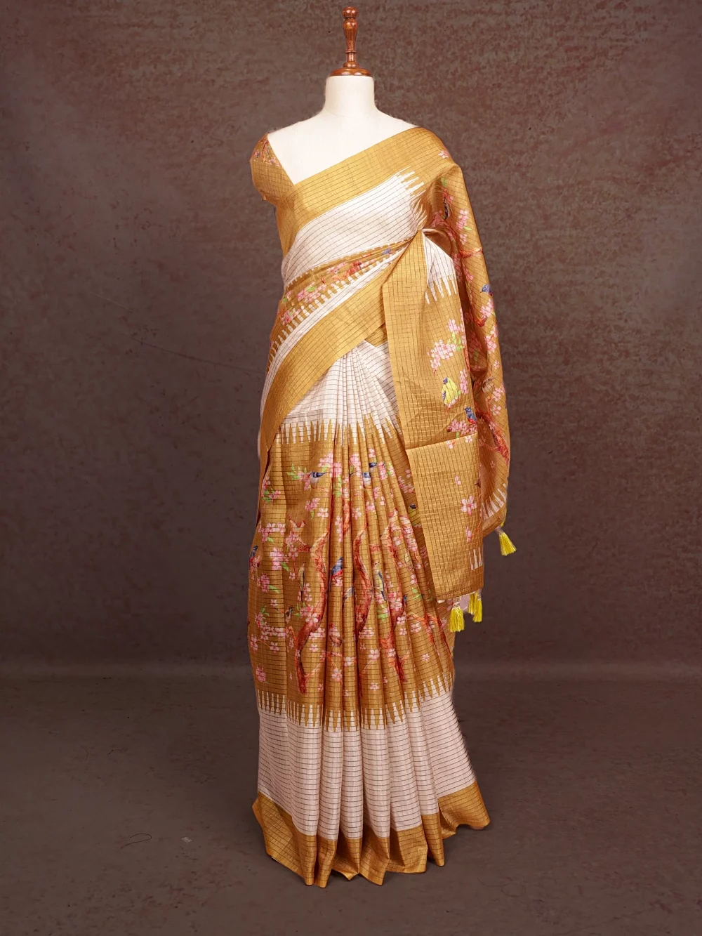 Yellow Semi Jute Saree