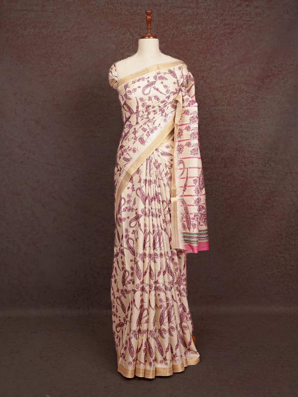 Cream Semi Jute Saree