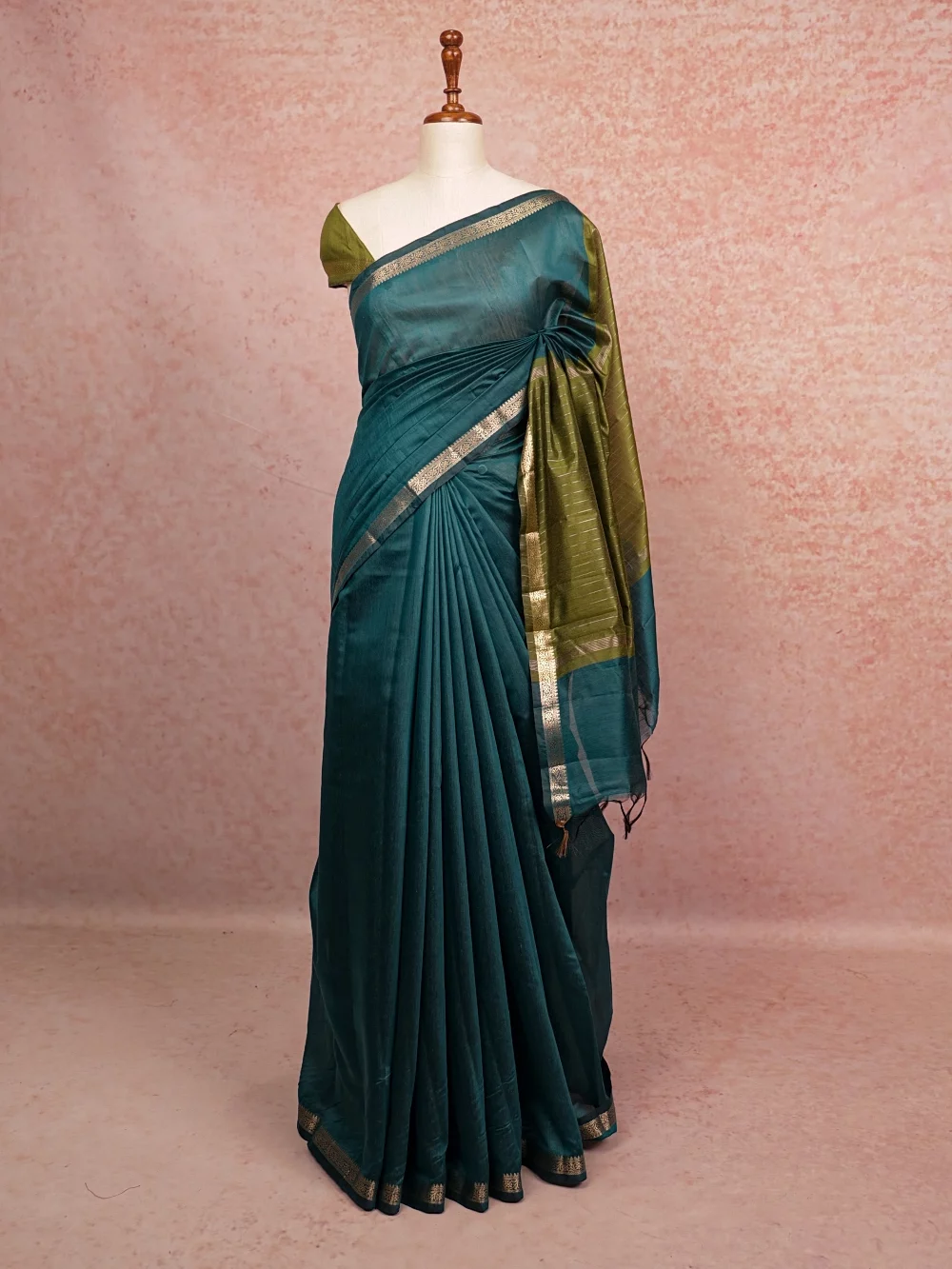 Dark Green Semi Tussar Saree