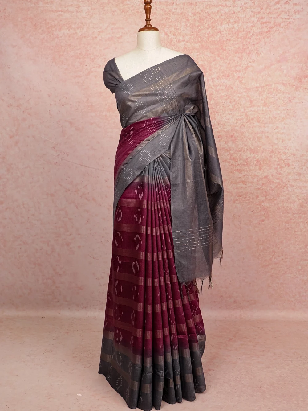 Wine Semi Tussar Saree