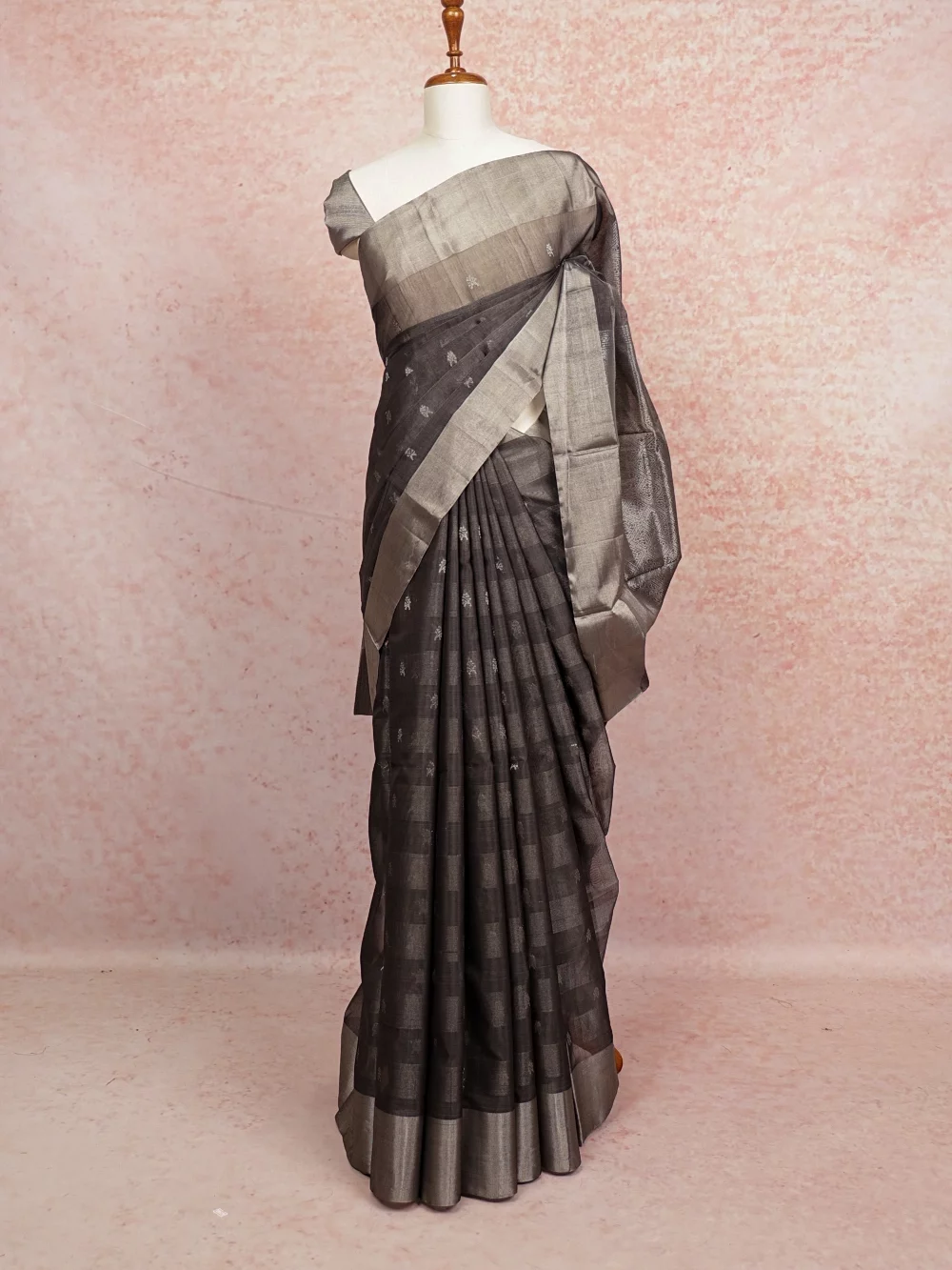 Dark Ash Tissue Saree