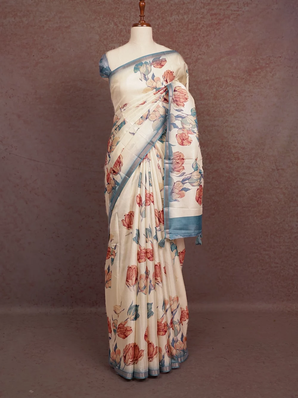 Cream Semi Tussar Saree