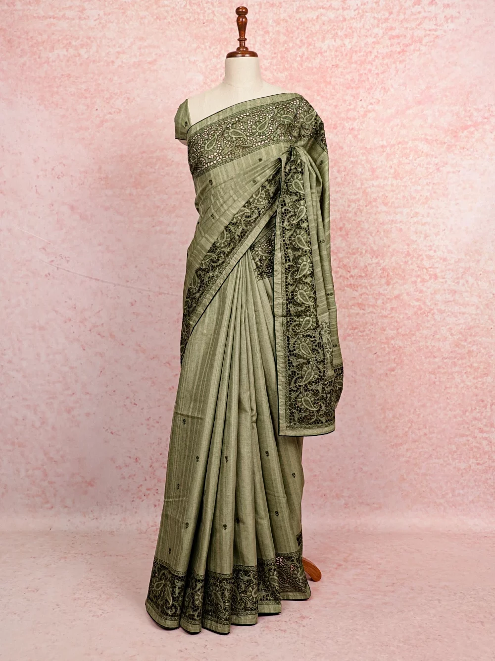 Pista Green Semi Tussar Saree