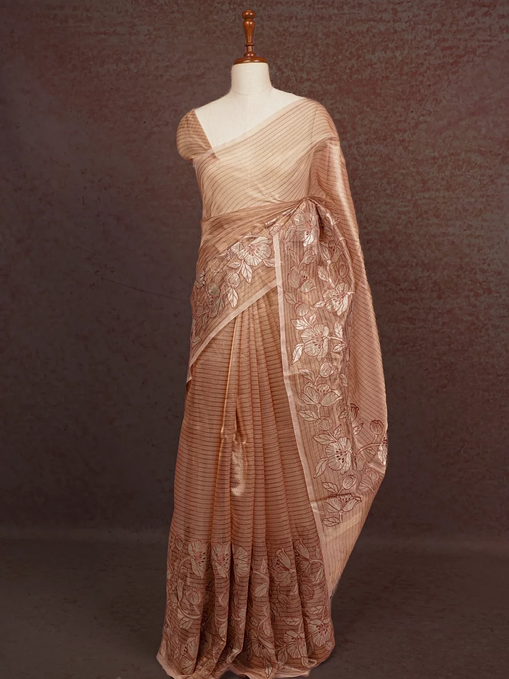 Rose Gold Chanderi Organza Saree