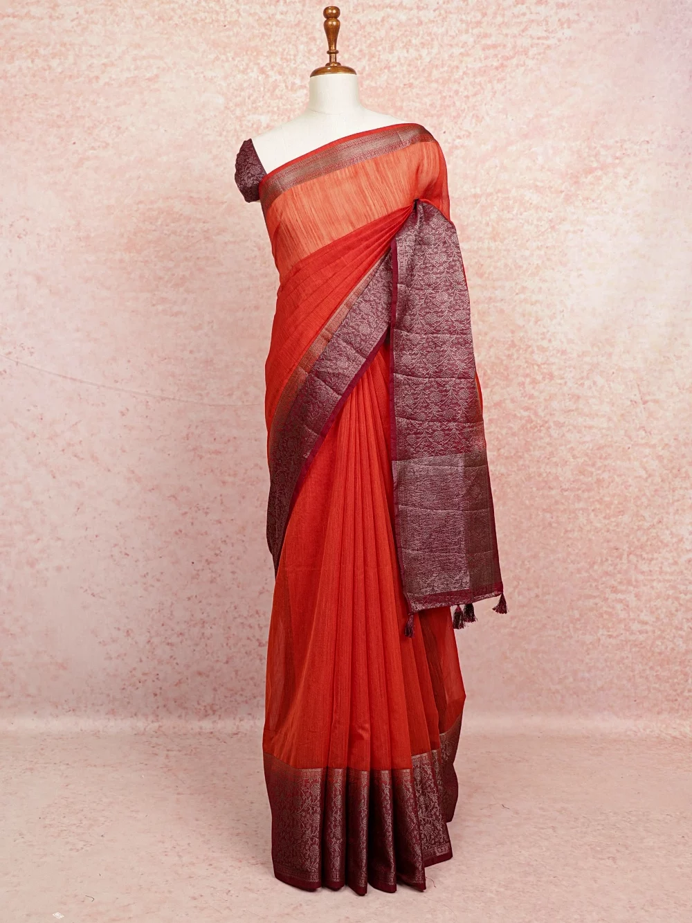 Orange Semi Jute Saree