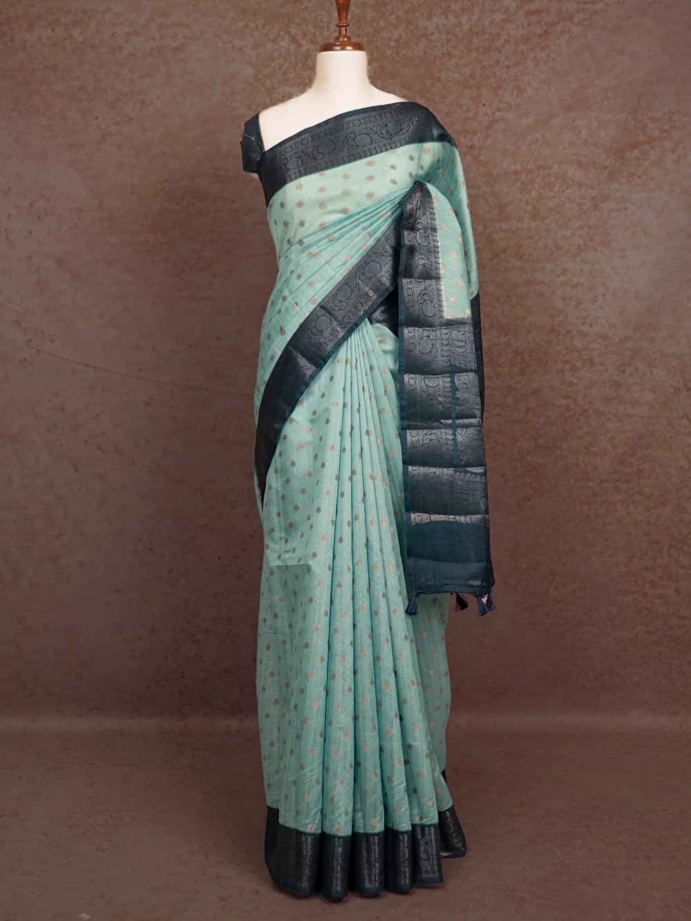 Sea Green Semi Banarasi Saree