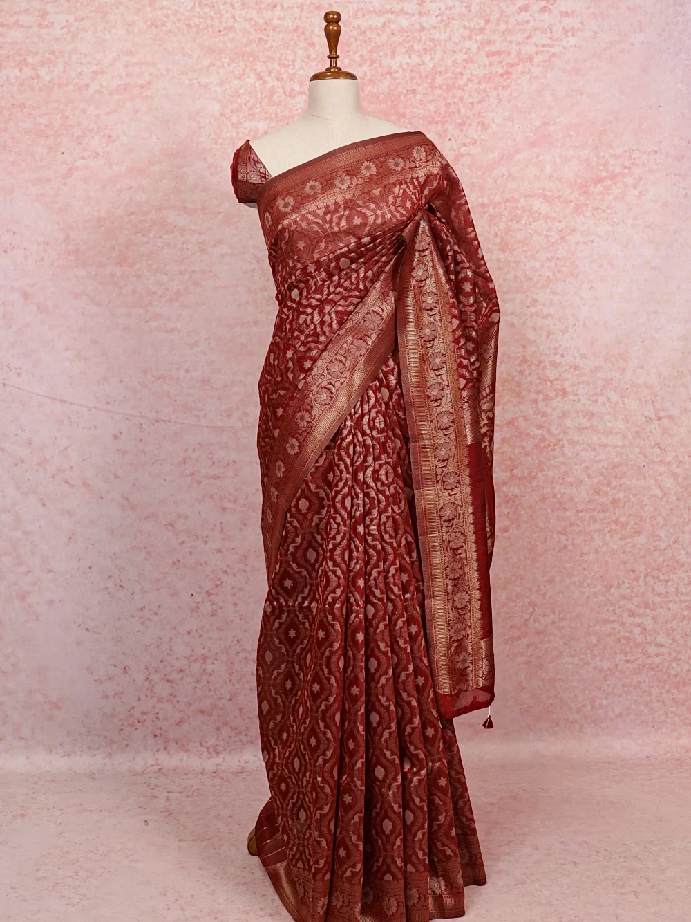 Maroon Semi Jute Saree