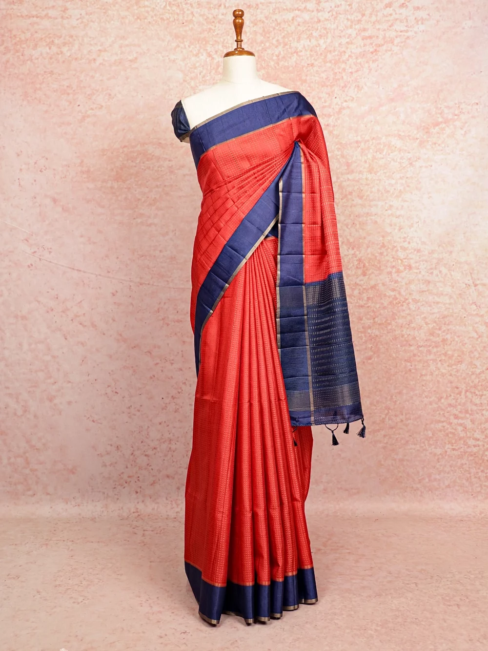 Tomato Red Semi Tussar Saree