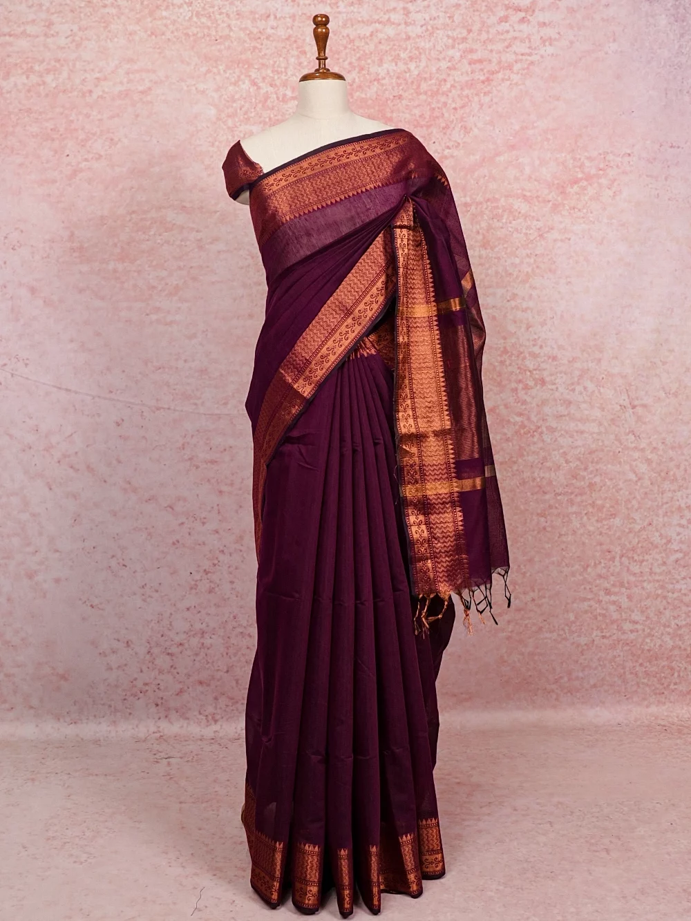 Dark Wine Cotton Silk Saree