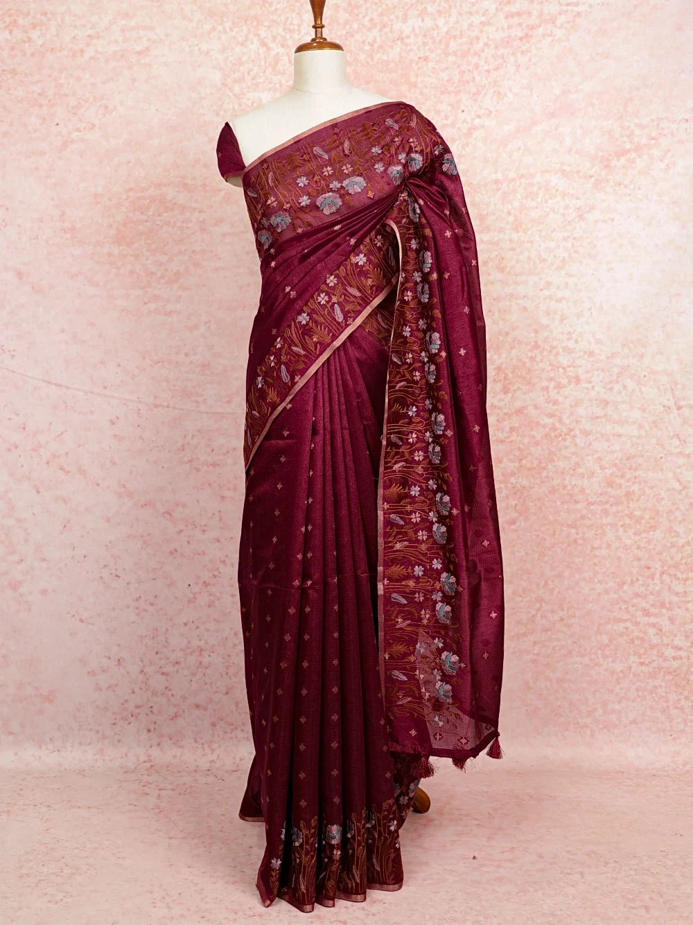Wine Red Kota Silk Saree