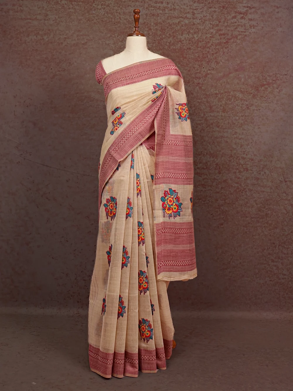 Off White Semi Linen Saree
