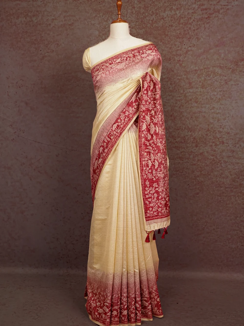 Cream Semi Tussar Saree